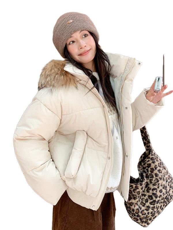 Winter big fur collar hooded cotton-padded clothes women's short thickened warm women's jackets multi-color optional physical goods