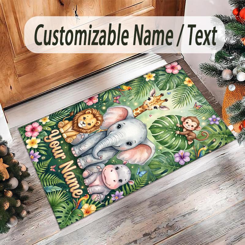 Animals Theme Crystal Velvet Floor Rug Personalized Custom Name Text Warm Carpet Home Decoration