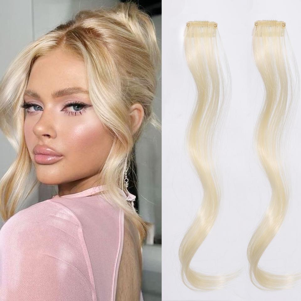 

2PC Synthesis Bangs Wig Hair Extensions Кучеряве волосся, закріплене на передній стороні, довге хвилясте світле чубчик із затискачем Невидима бахрома Fake Hai 35CM