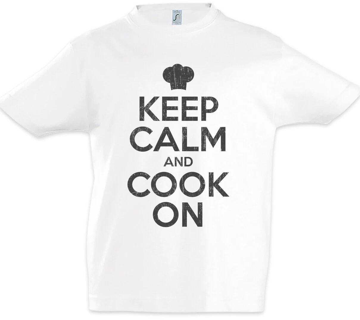 Keep Calm And Cook On Kids Boys T-Shirt Fun Restaurant Club Chef Cooking- 150