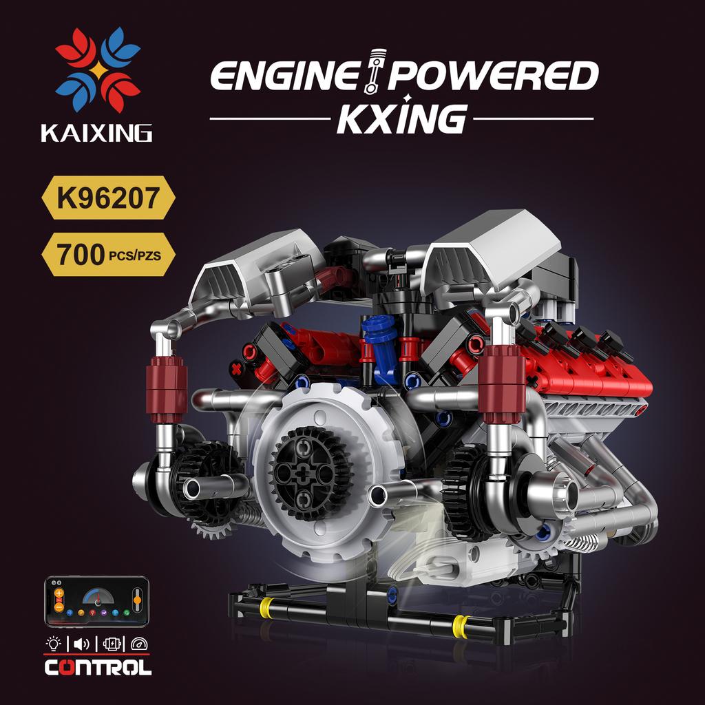 Moc Electric Rc New Creative App Control V8 Engine Led Model Building Blocks Children'S Puzzle Toy Birthday Gift