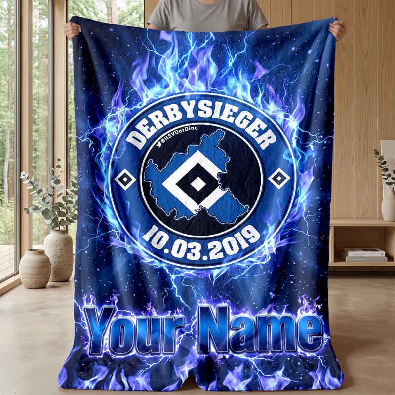 Hamburger SV Custom Name Text Flannel Blanket Soccer Logo Personalized Fleece Throw Blanket Special Gift For Sofa Bedroom Home
