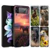 Luxury Phone Case For Samsung Galaxy Z Flip 3 4 5 6 Hard Black Folding PC For Samsung Z Flip3 Flip4 Flip5 Cover Horse Animal