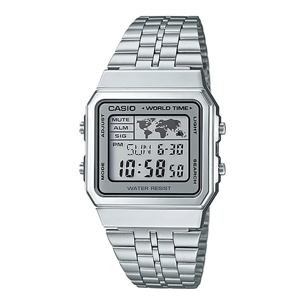 Casio Basic Digital A500WA-7 Silver Watch with Stainless Steel Band and Water Resistance