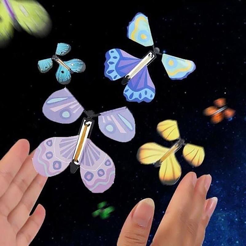 10Pcs Magic Flying Butterflies Wind Up Toy In The Sky Bookmark Greeting Cards Rubber Band Powered Kids Magic Props Surpris Gift