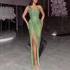 Vestido Largo de Lentejuelas para Mujer de un Hombro con Abertura Alta para Fiesta de Noche