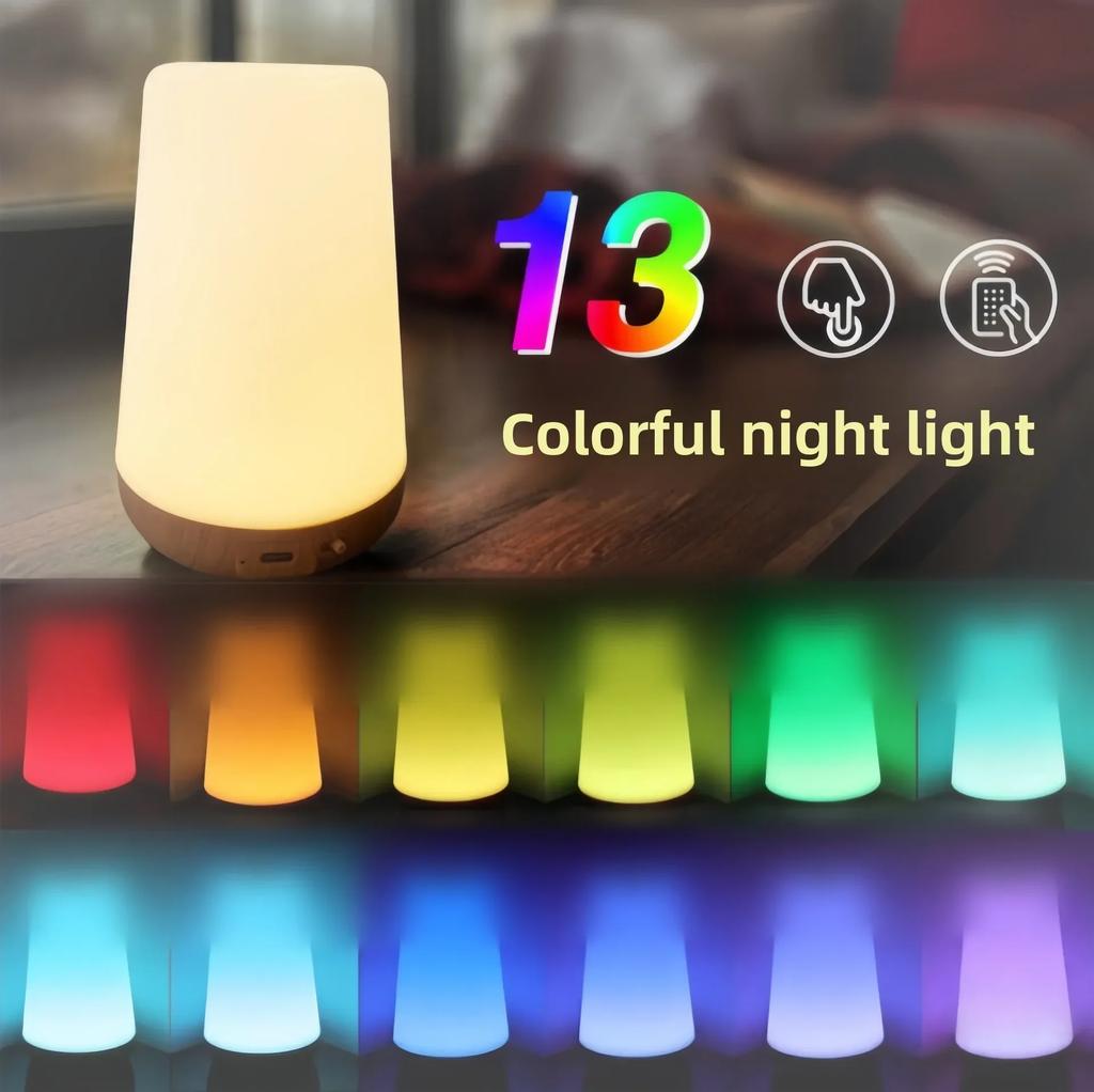 DurableTouch 13colour Night Light Remote Control Wood Grain Desk Lamp Bedroom Bedside Lamp Colorful Ambient Light