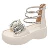 Fashion Bow Muffin Platform Rhinestone Sandals Women's 2025 Summer New Fairy Wind Heightening European Roman Shoes