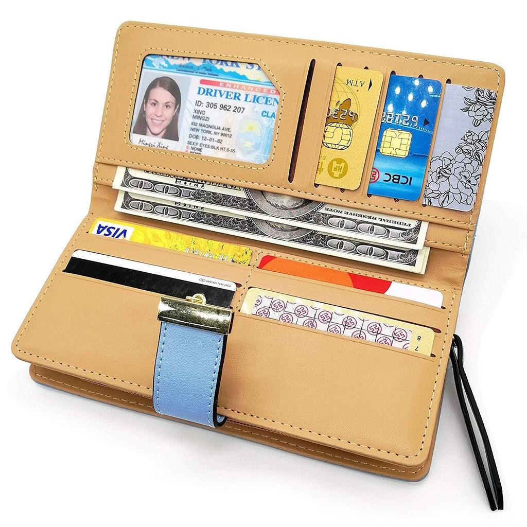 Damen Roségold Veganes Leder Blatt Zweifach Karten-Münzhalter Lange Geldbörse