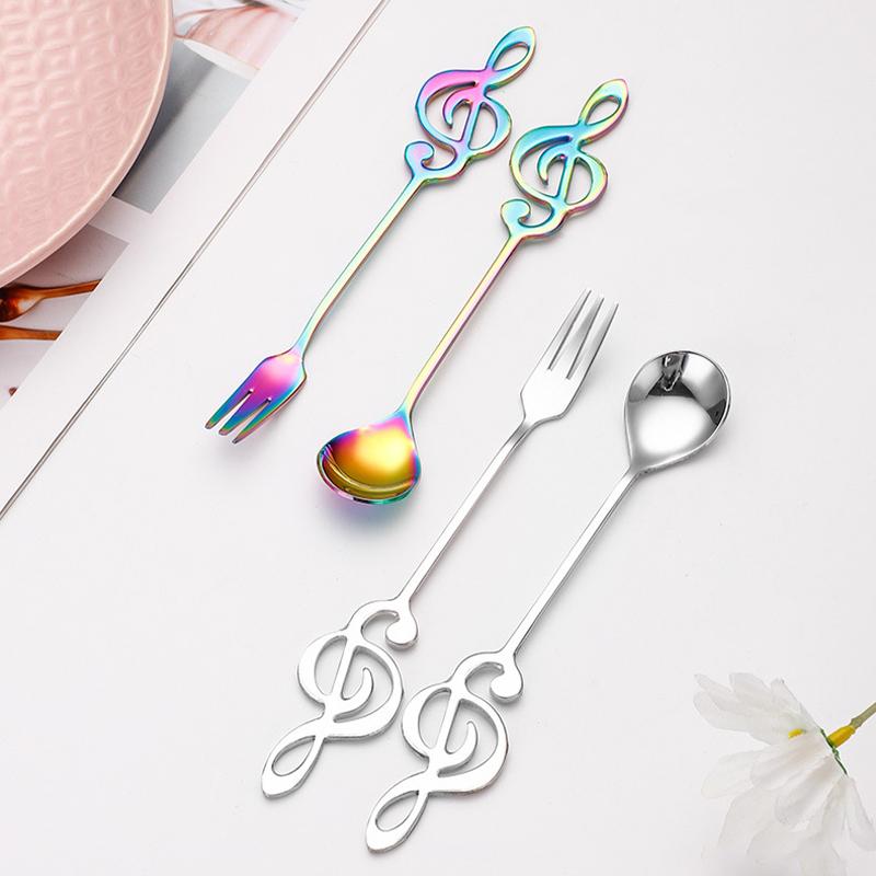 Musical Note Spoon Fork Set Stainless Steel Coffee Stirring Spoon  Ice Cream Dessert Teaspoons Creative Gift Kitchen Tableware