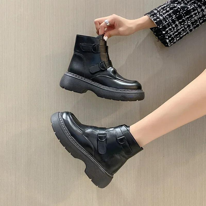 Fashion Ladies Shoes 2024 Fashion Sleeve Women's Boots Spring Autumn Round Toe Solid Short Barrel Platform Boots Zapatos De Mujer