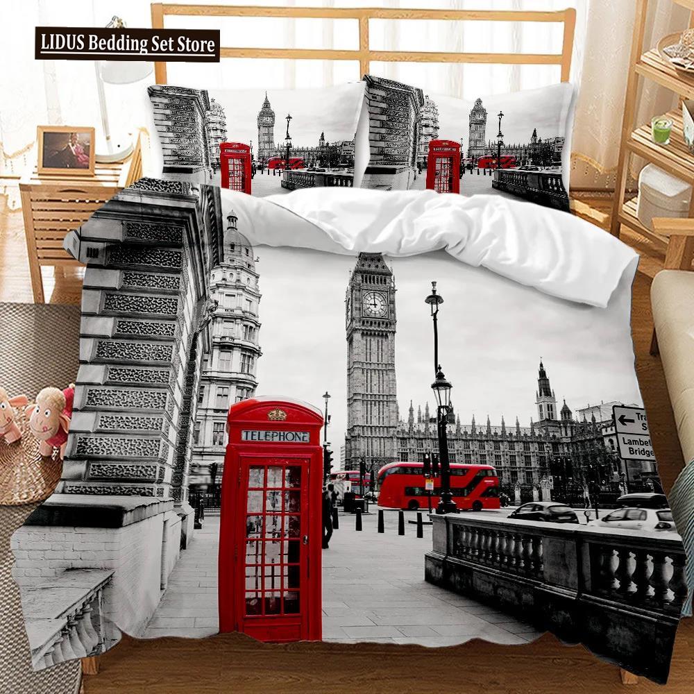 UK London Style King Queen Duvet Cover British Elements Bedding Set For Teens Adults London Bridge Big Ben Polyester Quilt Cover