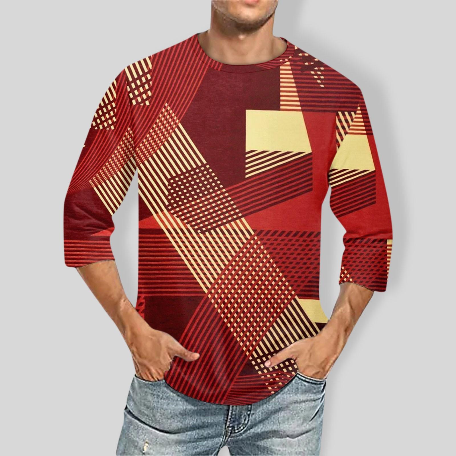 

Мужская повседневная модная футболка с круглым вырезом и рукавом три четверти XL красный