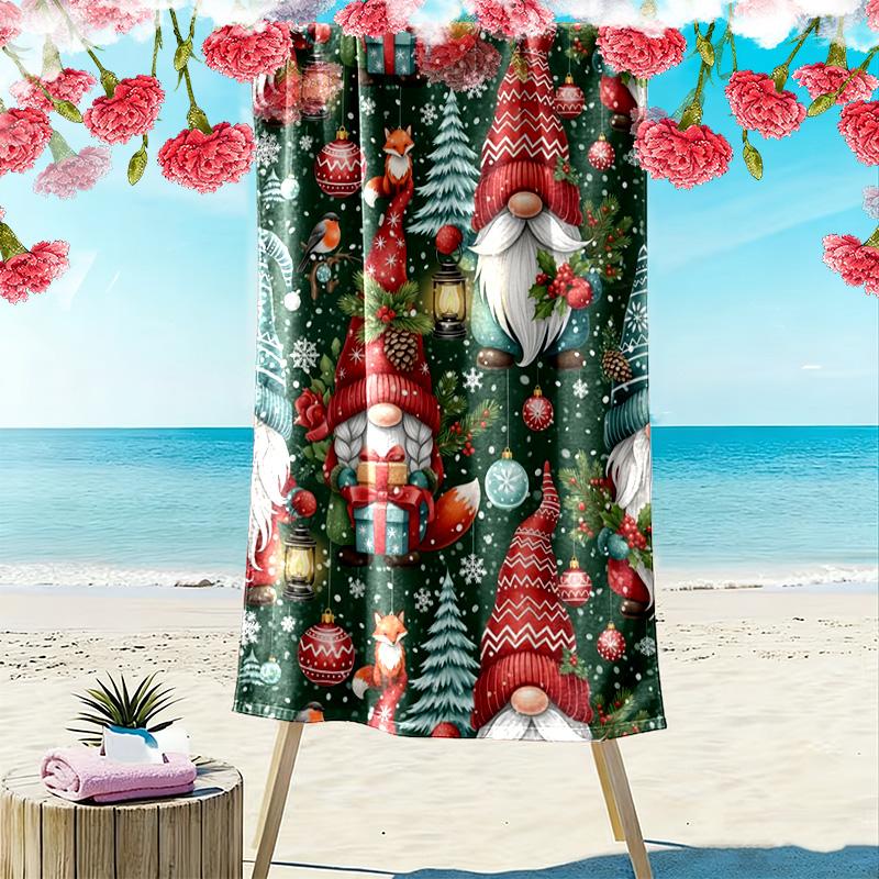 Christmas Gnomes Print Beach Towel, Large Soft Quick Dry Towel for Beach Camping Swimming