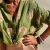 Summer New Graphic Printing Long-sleeved Lapel Button Ladies Shirt