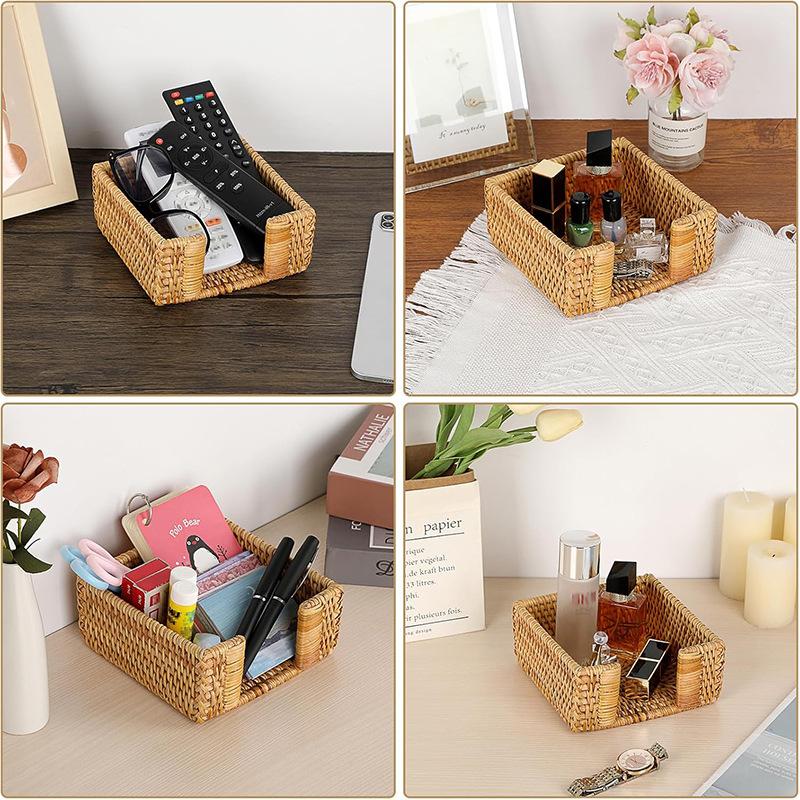 Tissue Box Holder Handwoven Storage Basket Rustic Country Style Natural Straw Weaving for Home Kitchen Dining Table Organizer