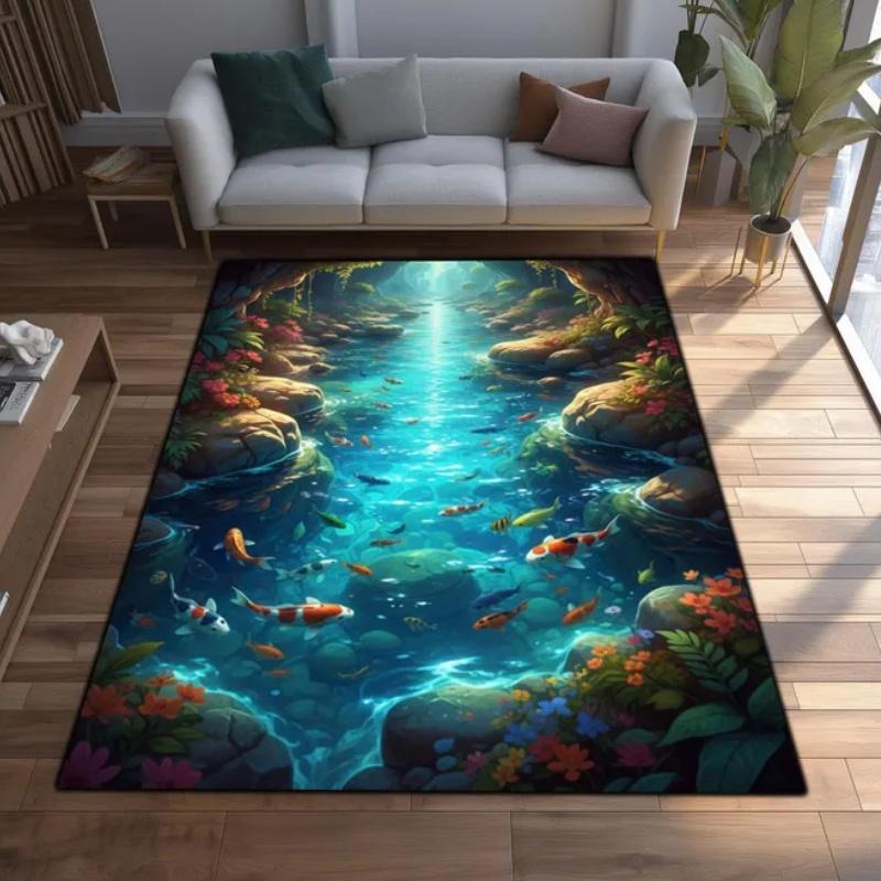 Underwater Ocean Koi Fish Area Rug Non-Slip Washable Soft Floor Mat Tropical Coral Sea Carpet for Living Room Bedroom
