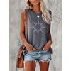 Damen Tanktop T-Shirt mit Print und gemusterten kurzen Ärmeln, ärmelloses Damen Rundhals-T-Shirt