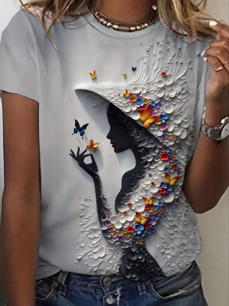 Vintage African Woman 3D Print T-Shirt for Women Retro Art Graphic Tee Casual Crew Neck Short Sleeve Summer Top Plus Size Tees