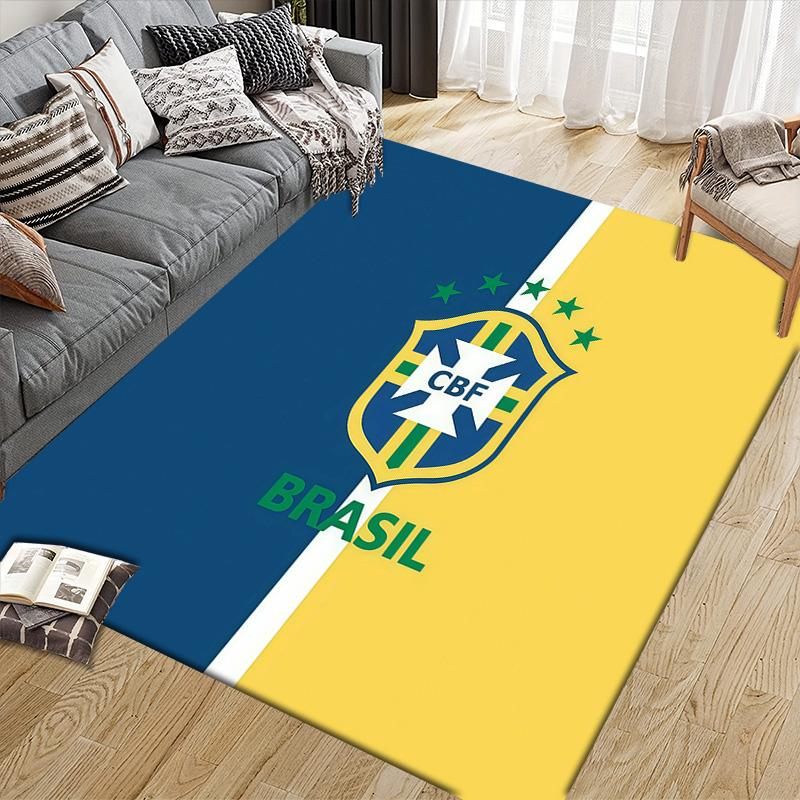 Brazil National Football Team Flannel Pattern Square Carpet,Area Rug,Carpet Rug for Living Room Bedroom Sofa Playroom Decor,Non-slip Floor Mat