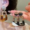 Silver Needle Marbled Resin Wood Splicing Retro Ethnic Earrings: Personalized High-End Hollow-Out Studs for Women
