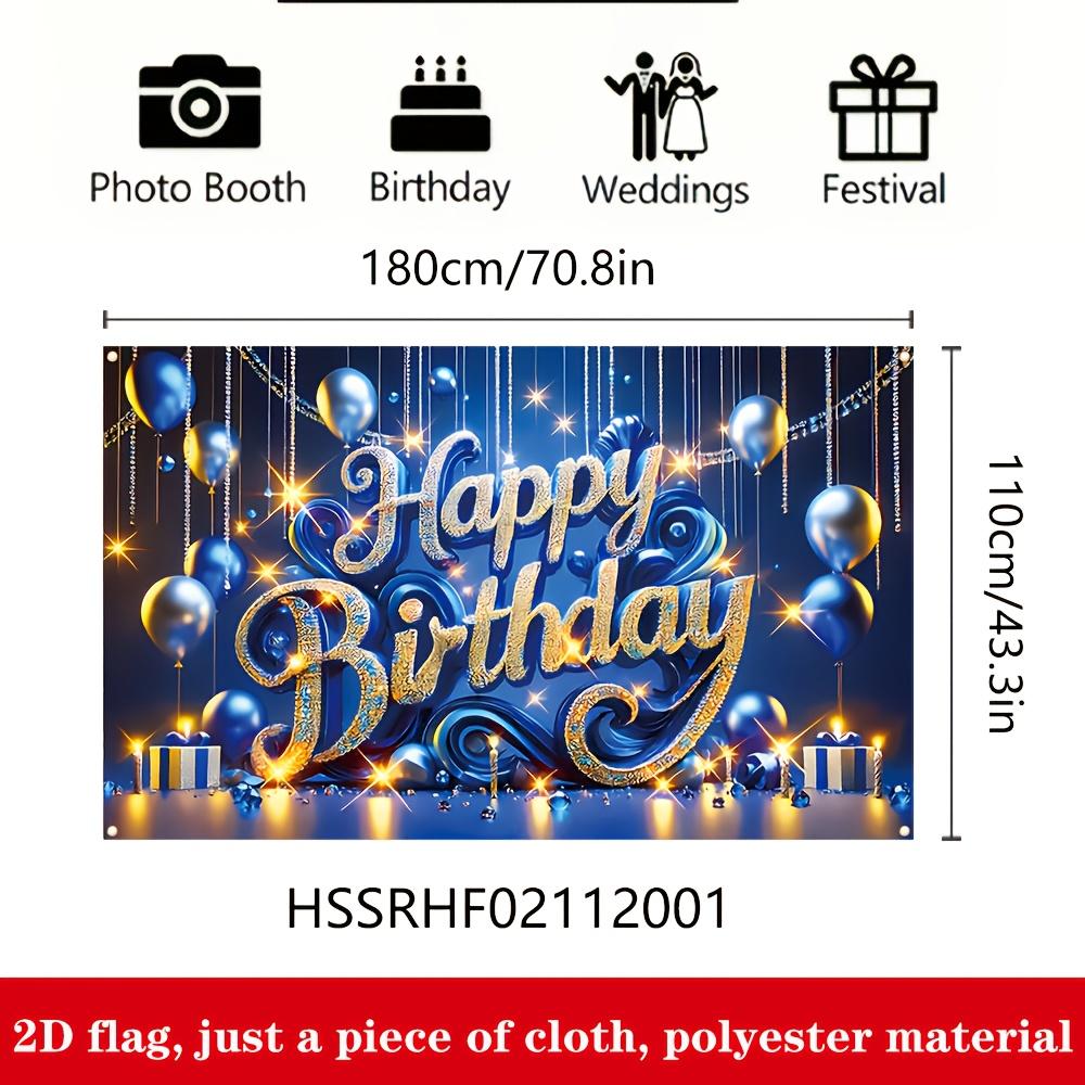 2D1 piece of blue and gold birthday banner for party decoration with the words "Happy Birthday" on it