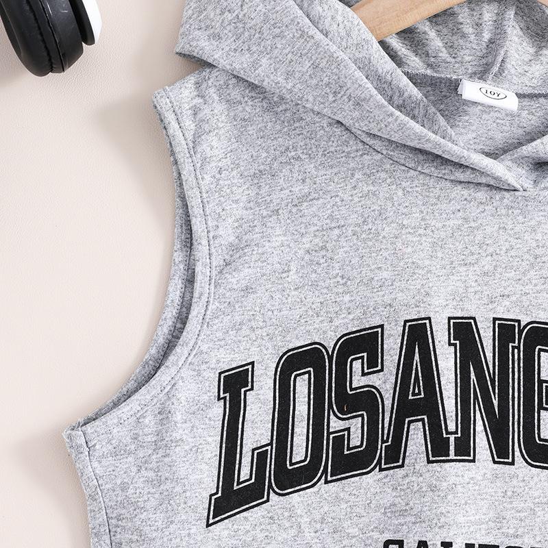 2024 Summer Children Clothes Letter Printed Hooded Sleeveless Sweater Dress Girls Casual Sports  Dresses