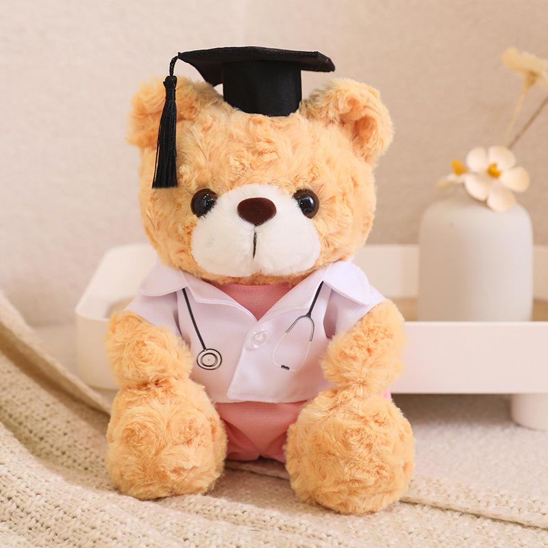 Graduation Bear: White Teddy Plush for Doctors, Nurses, and University Students - Twist Flower Souvenir