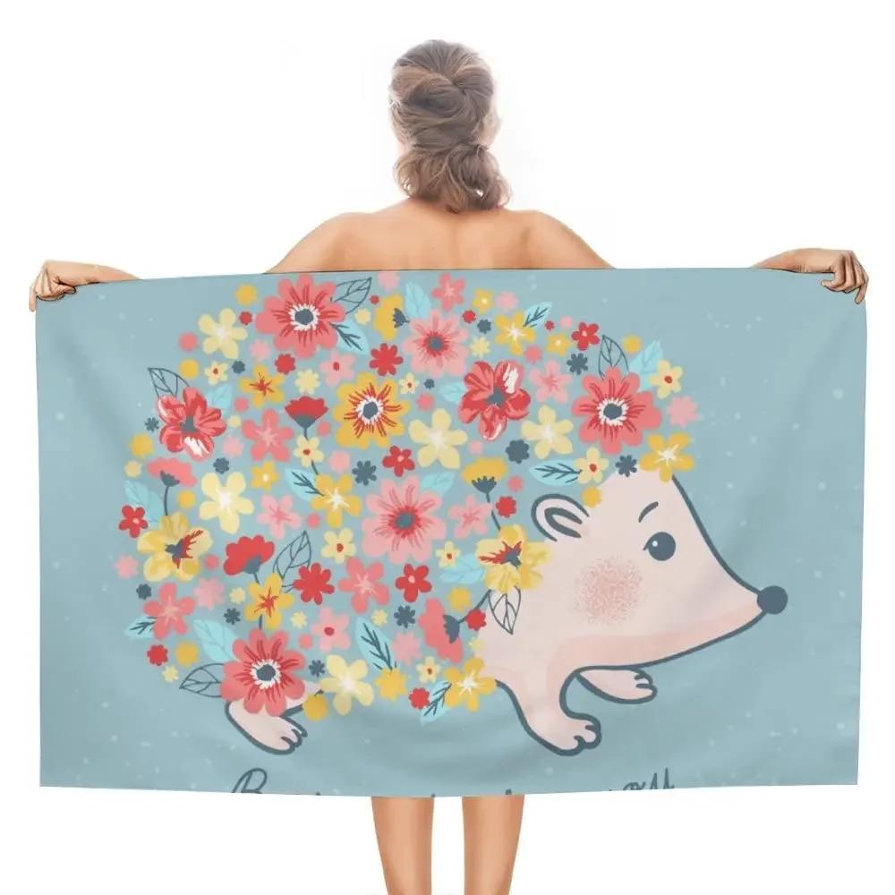 

Cute Hedgehog Bath Towel Cartoon Beach Towel for Bathroom Hotel Gym Spa Sport Travel Camping Soft Absorbent Kitchen Dish Towel W30*H60(CM)