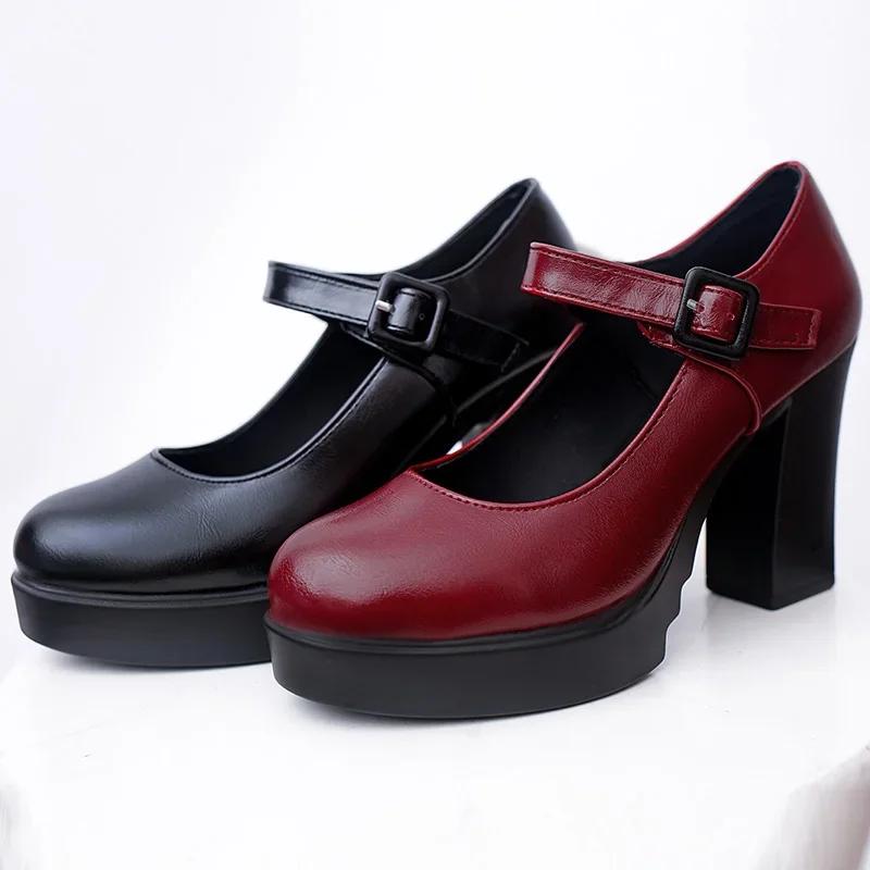 Zapatos de tacón alto y punta redonda para mujer, de moda para primavera y otoño, con punta cuadrada y poco profundos, para exteriores, con plataforma, MARY JANES