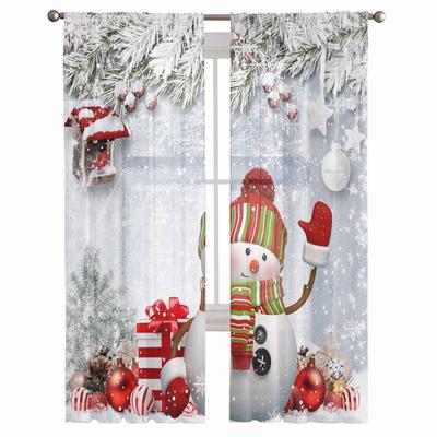 Christmas Snowflake Snowman Holly Fir Tree Sheer Curtains Christmas Home Decor Window Tulle Curtains for Living Room Bedroom