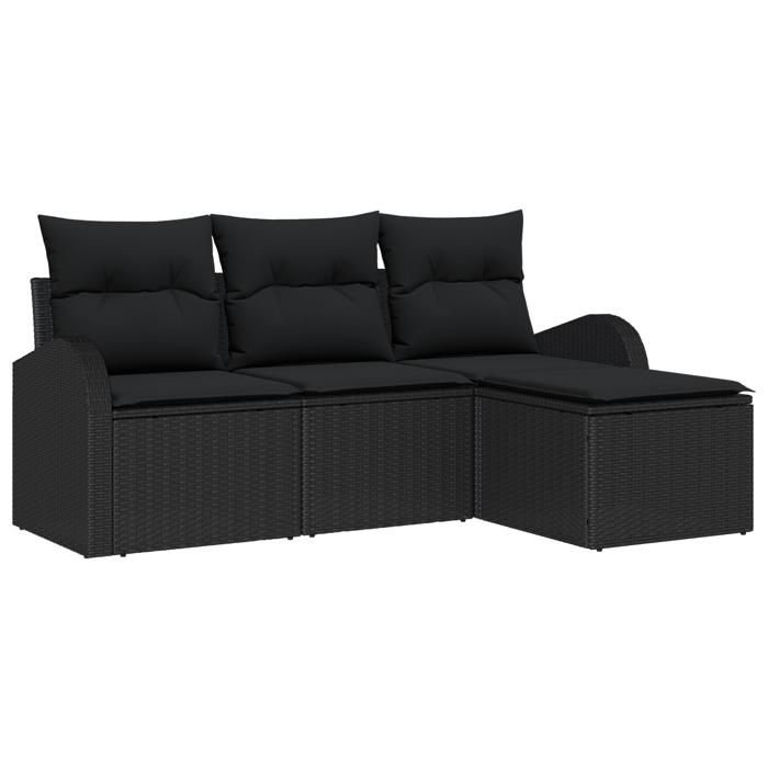 Ensemble de Canapés de Jardin de 4 Pièces avec Oreillers Noir Poly Rattan, Canapé de Jardin de 2 Places avec Rangement 3354662