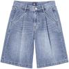 25 Unisex Loose Fit Single Pleat Medium Light Blue Denim Shorts