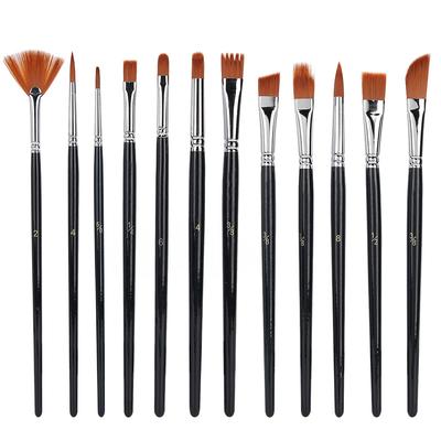 12pcs Nylon Hair Drawing Brush Various Specification Short Rod Drawing Pens for Gouache Oil Painting