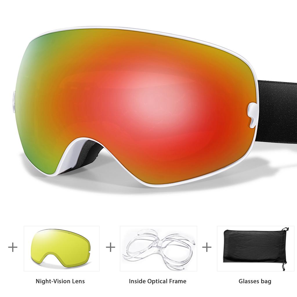SKI Goggles Anti-Fog Snowboard UV400 Outdoor Sports Snowmobile Ski Mask Men Women Glasses with Replacement Lens Free Gifts