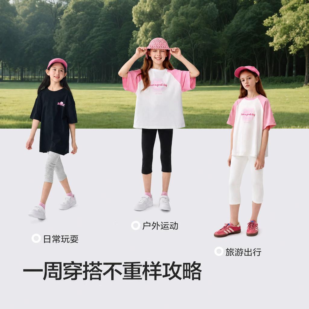 Balabala Children's Clothing, Girls' Yoga Pants, Children's Leggings, 2026 Summer Clothing, New Five Part Pants, Thin and Casual
