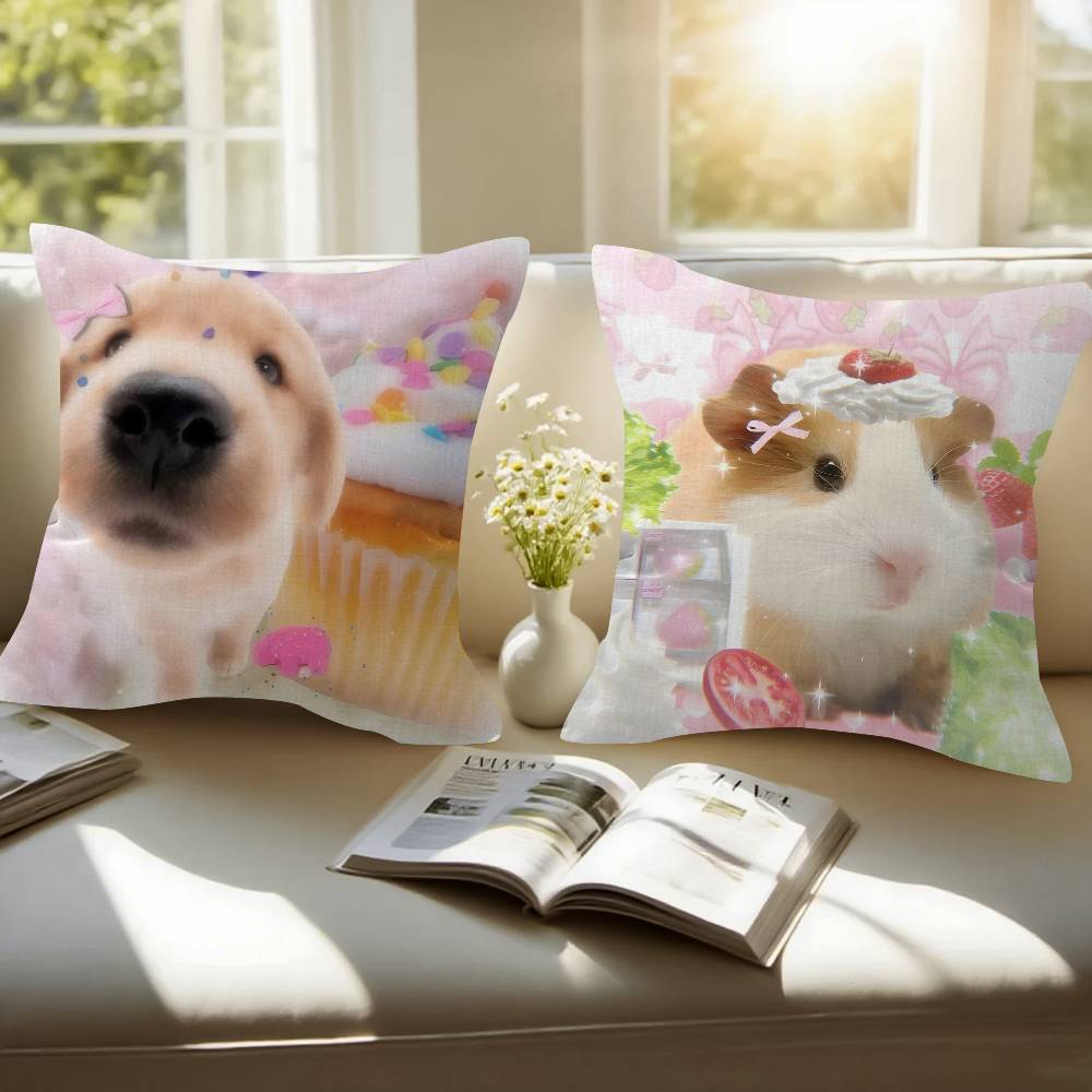 Cute Dreamy Pink Blue Puppy Animals Pillow Cushion Cover Pillowcase Living Room Sofa Home Decor Customized