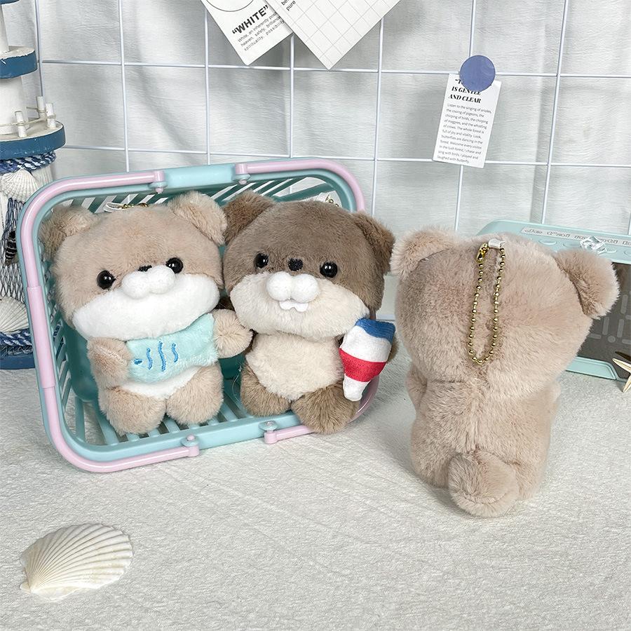 Whimsical Otter Plush Keychain Featuring Fish Design Sweet Ice Cream Animal Pendant