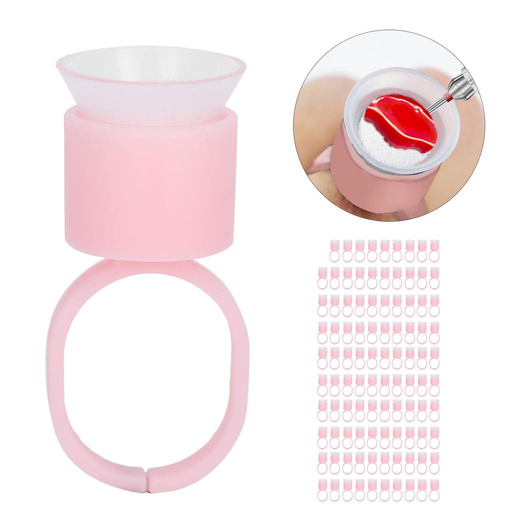 100pcs Tattoo Ink Ring Cup Disposable Microblading Pigment Cup Holder with Sponge