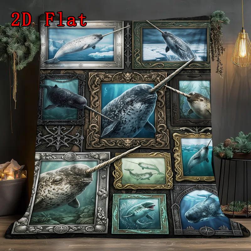 Whale Portrait Collection 2D Flat Pattern Flannel Blanket, High Quality All Seasons, Home Decor, Warmth and Comfort, Perfect for Christmas Gifts.