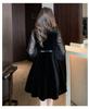 Women's Black Velvet Long Sleeve Mini Dress - Square Neck, Slimming A-line, Hepburn Style, Autumn