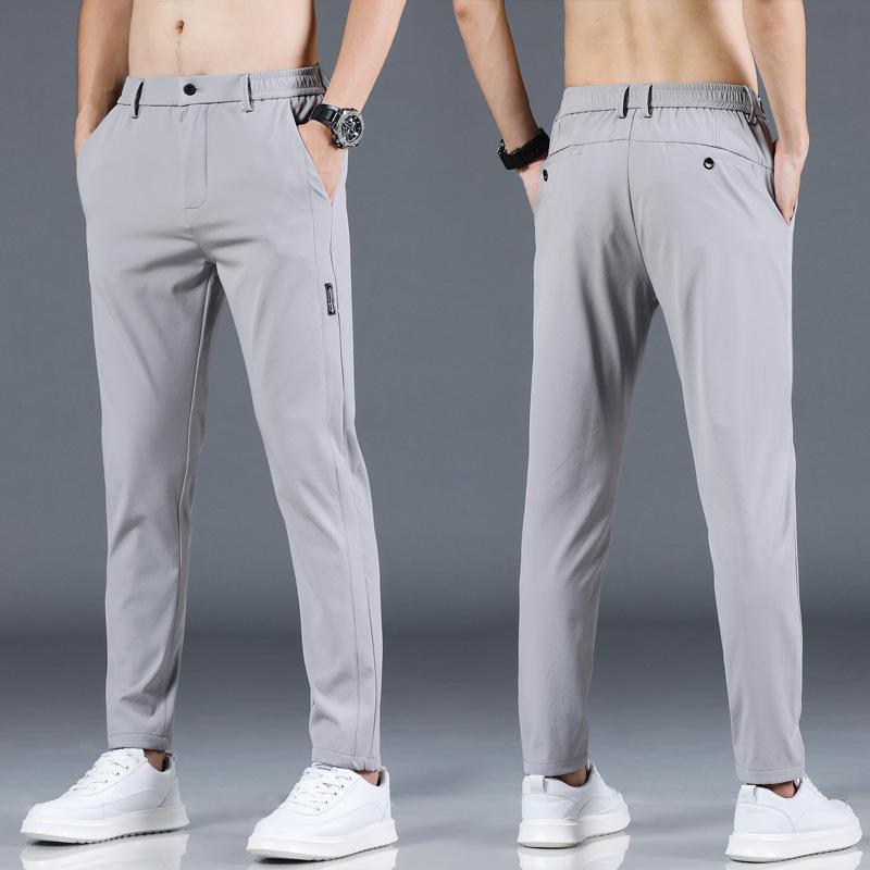 Sommer dünne Eisseide Hose Speed ​​Dry Hose Freizeithose Herren Sporthose elastische Taille Trend schwarze lange Hose