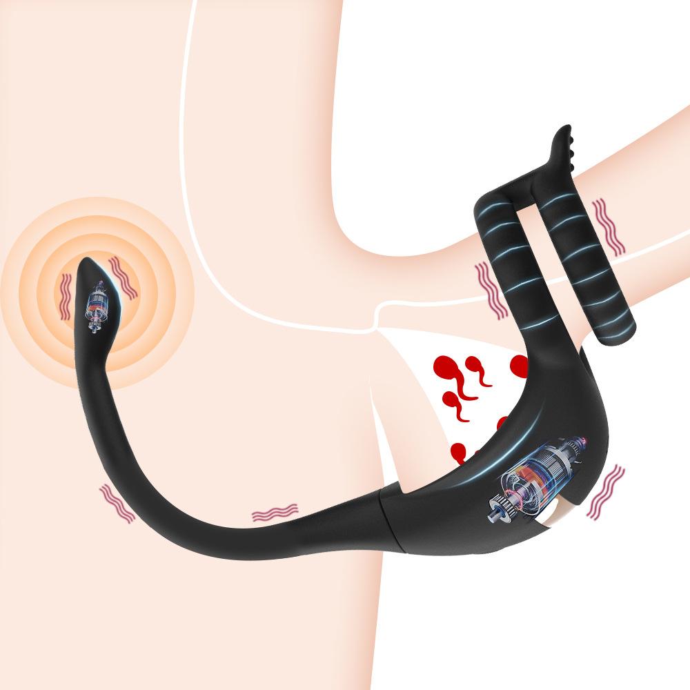 APP Controllo remoto Doppio anello Doppio shock Chiusura Cum Ring Plug anale Coppia vibratore Giocattoli del sesso Anello del pene remoto Prodotti per adulti