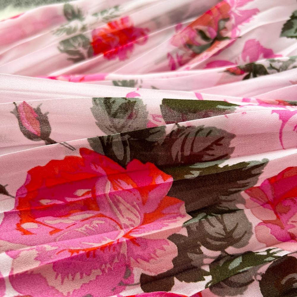 Kobiety słodkie dekolt w serek latarnia rękaw vintage print francuski styl slim fit szyfonowe sukienki dresowe plisowane duży rozkloszowany szlafrok sukienka