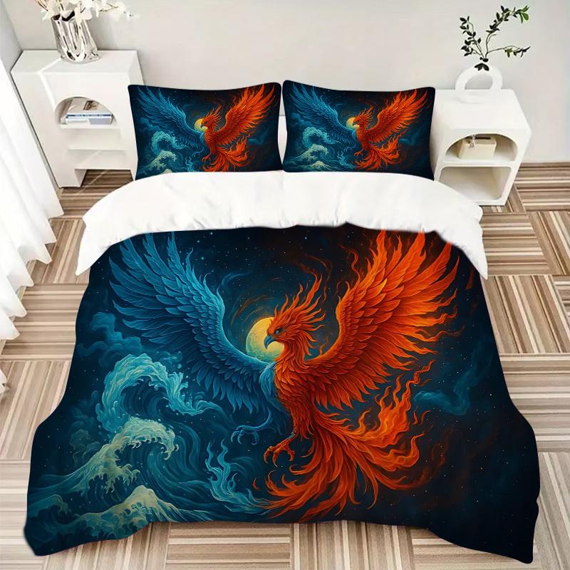 3pcs bedding set Phoenix YinYang Includes 1 Comforter + 2 Pillowcases, Without Pillow Inserts, Soft Comfortable, Lightweight Breathable, Pri