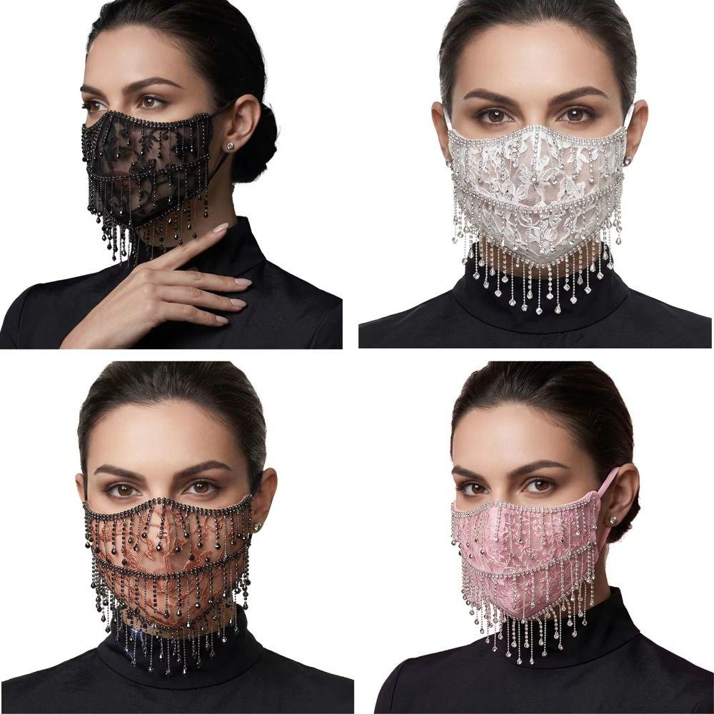 Fashion Breathable Bling Face Mask Rhinestone Tassels Women's Veil Mask Sunscreen Dust-proof Cosplay Mask Face Accessories