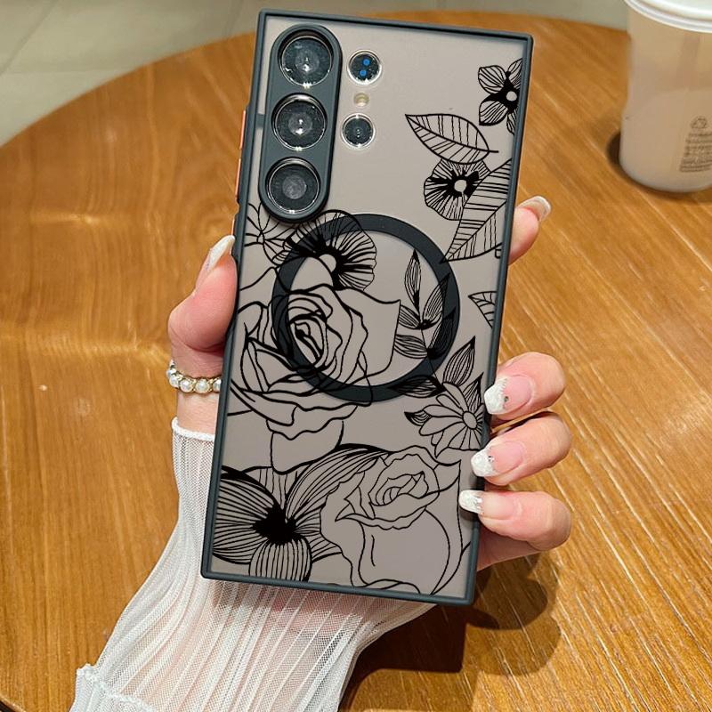 

Чехол для телефона с цветами розы для Iphone 15 14 13 12 11 XS 8 7 Samsung S23 Ultra S22, акриловый противоударный бампер с ощущением матовой кожи