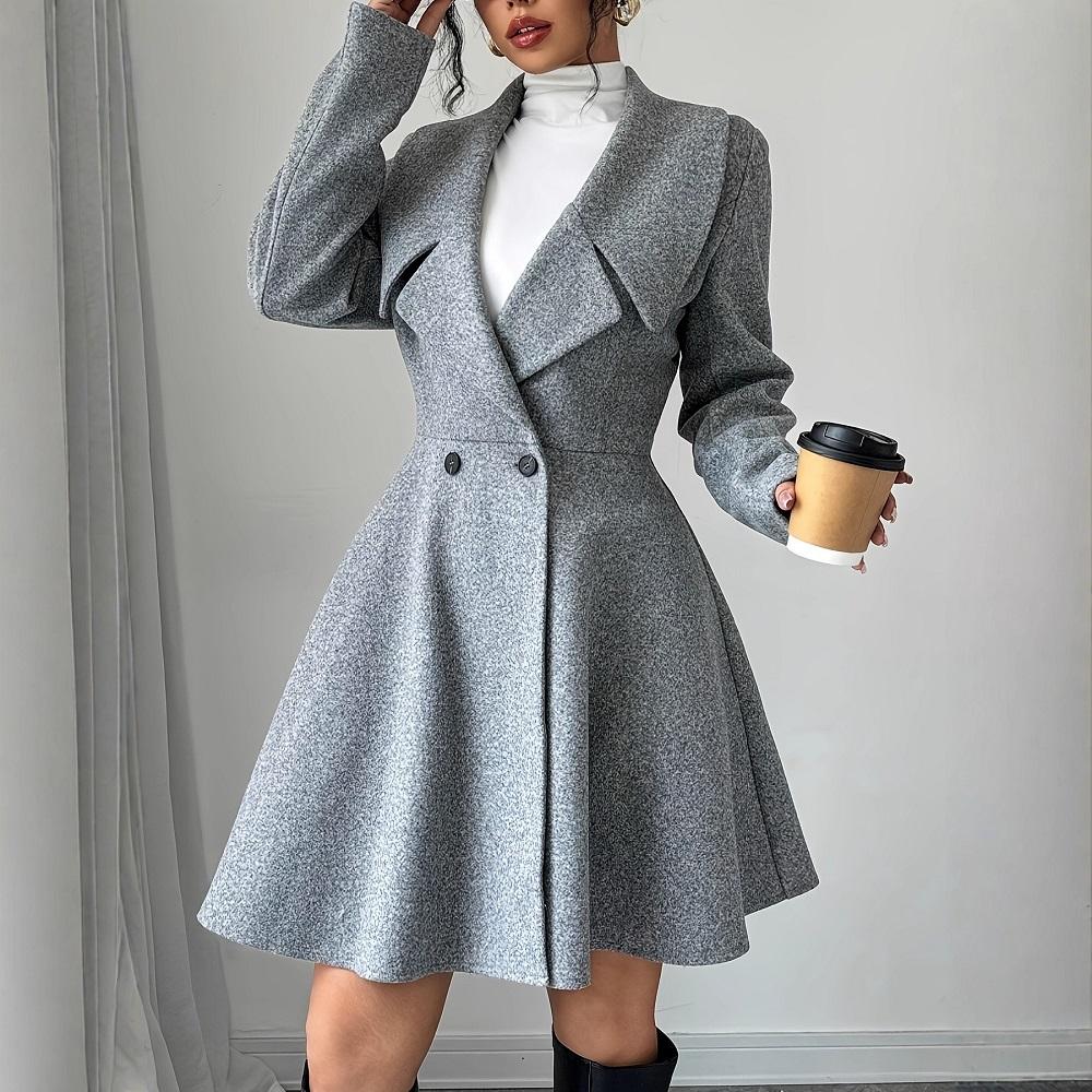 Manteaux en Laine pour Femmes Manches Longues Col Rabattu Vestes Dames Automne Hiver Vêtements d'Extérieur Manteau