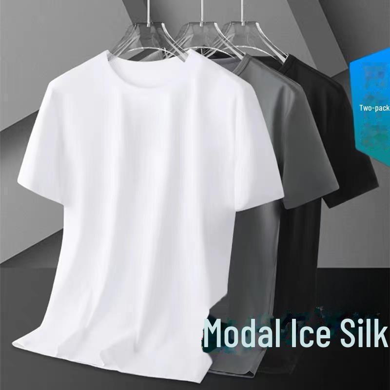 Men's Pure White Ice Silk Short-Sleeve Quick-Dry T-Shirt for Summer