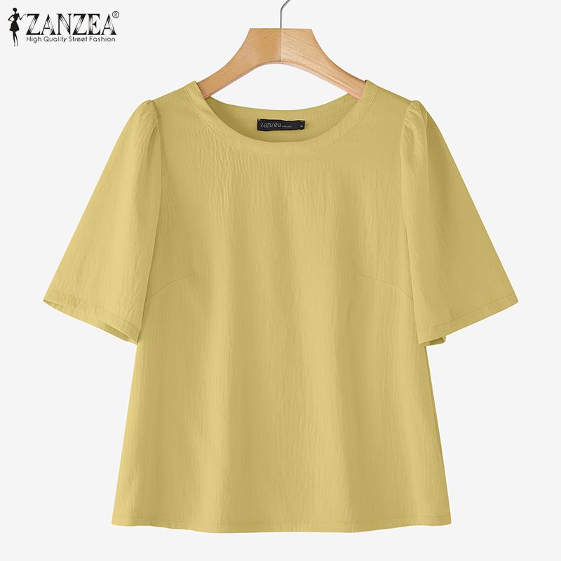 ZANZEA Women Casual Round Neck Solid Color Short Sleeve T-shirts